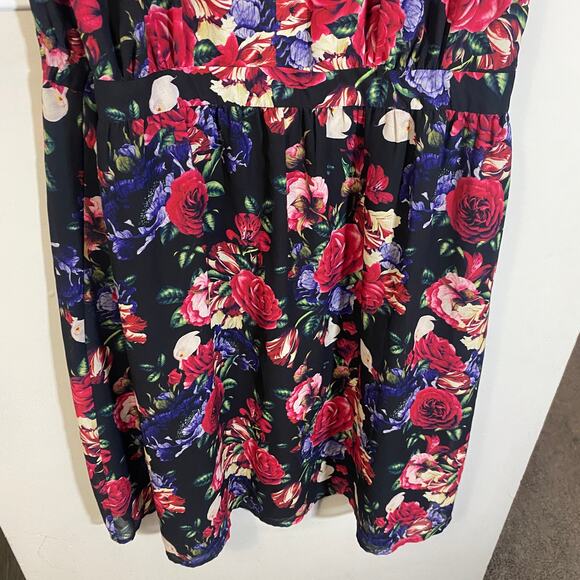 ModCloth Flaunts & Needs Dark Floral Rose Chiffon Keyhole Midi Dress Plus Sz 2X - Picture 4 of 14